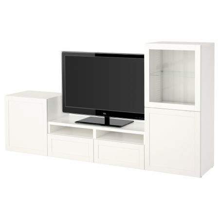 Шкаф для ТВ, комбинированный, стекляные дверцы, 240x40x128 см, Hanviken, Sindvik белый прозрачное стекло IKEA BESTÅ БЕСТО