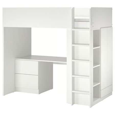 SMÅSTAD Кровать-чердак - белый белый/с письменным столом с 3 ящиками 90x200 см