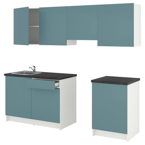 Кухня, глянцевый/синяя бирюза 240x61x220 см IKEA KNOXHULT КНОКСХУЛЬТ 494.243.90 - фото 1