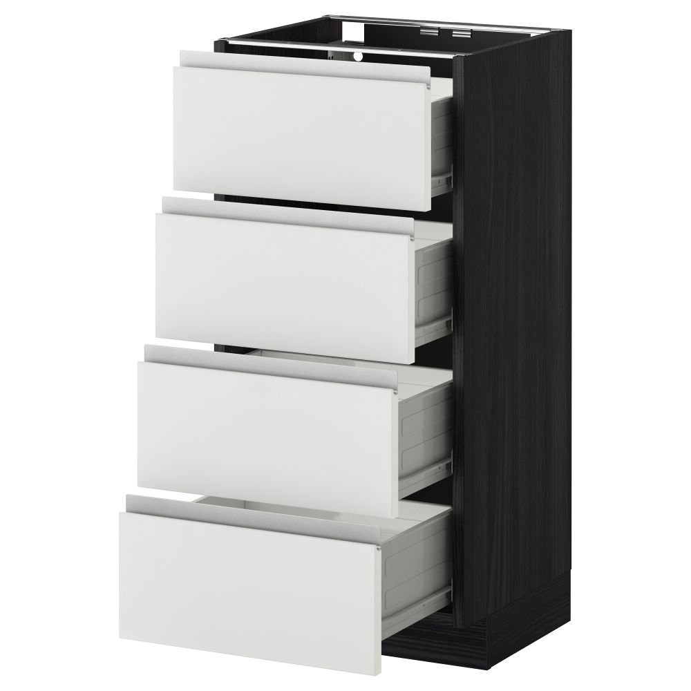 Напольный шкаф 4 фронтальных панели, 4 ящика МЕТОД / ФОРВАРА, черный, Нодста белый - схема-чертеж с размерами