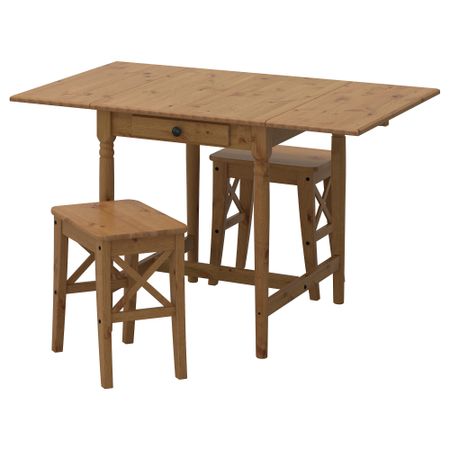 Стол и 2 табурета ИНГАТОРП / ИНГОЛЬФ, морилка,антик (59 см)