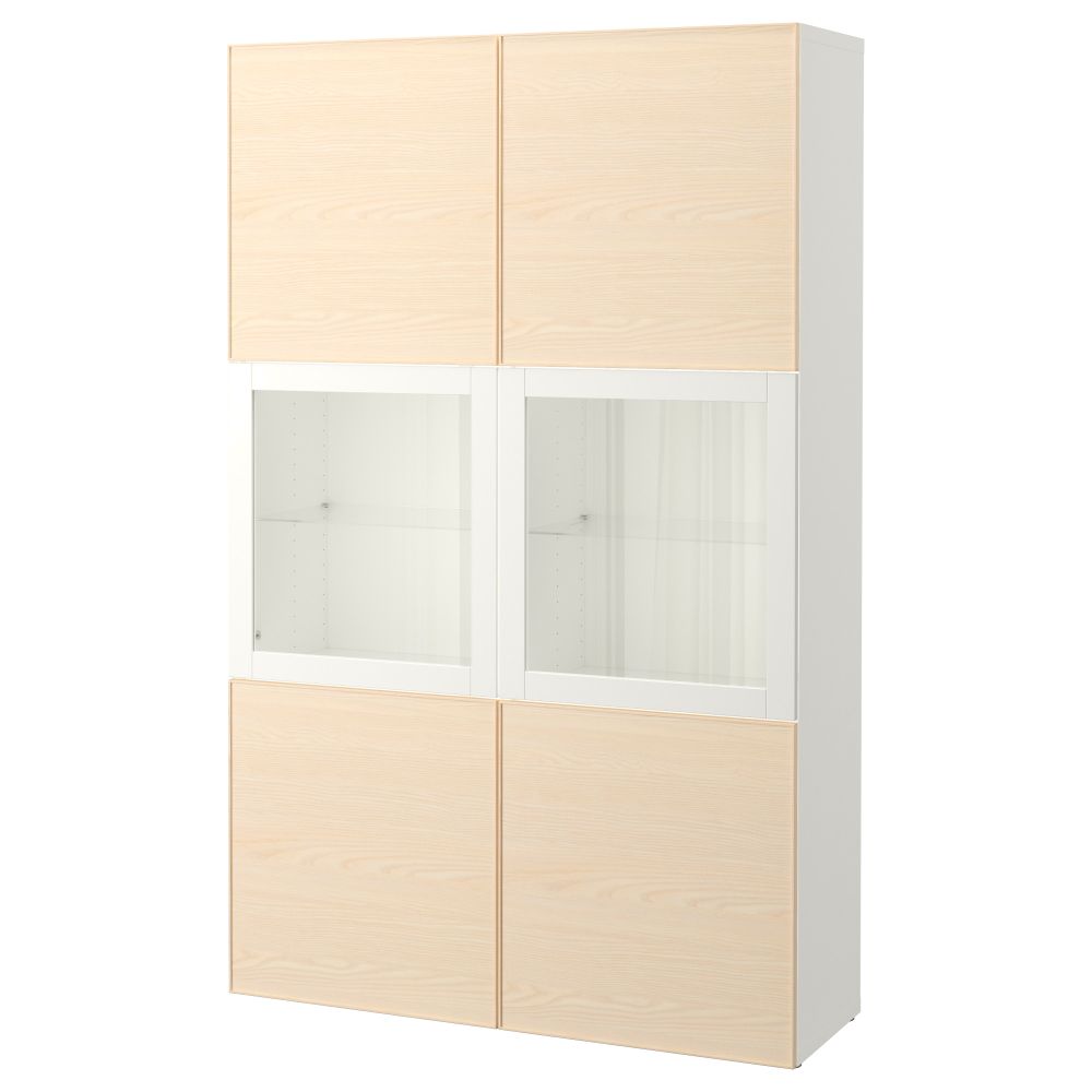 Комбинация для хранения со стеклянными дверцами БЕСТО, белый, Инвикен ясеневый шпон (120x40x192 см) - фото 1