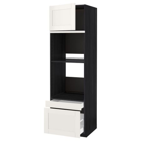 Высокий шкаф для духовки комбинированный, духовка + дверца, 2 ящика МЕТОД / МАКСИМЕРА, черный, Сэведаль белый