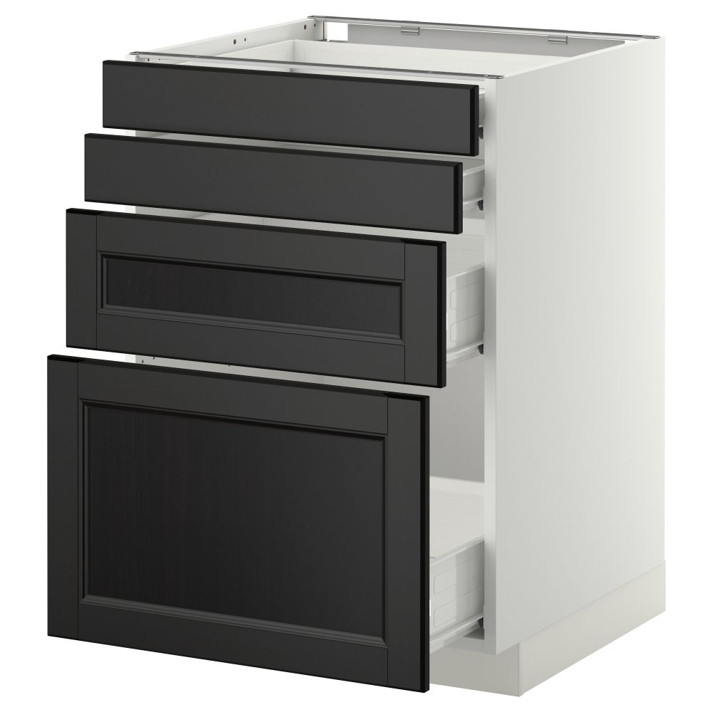 Напольный шкаф 4 фронтальных панели, 4 ящика МЕТОД / ФОРВАРА, белый, Лаксарби черно-коричневый - схема-чертеж с размерами