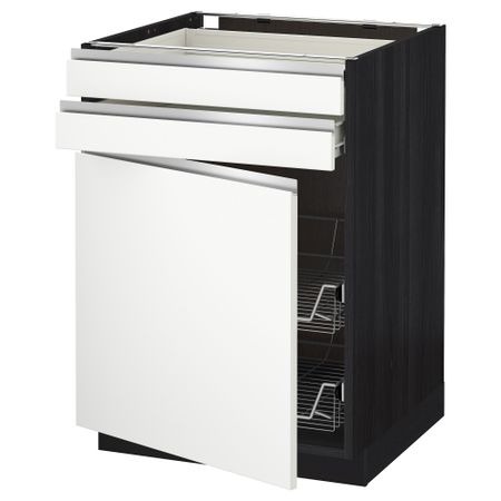 Напольный шкаф, дверца, 2 ящика, проволочных корзин МЕТОД / ФОРВАРА, черный, Нодста белый