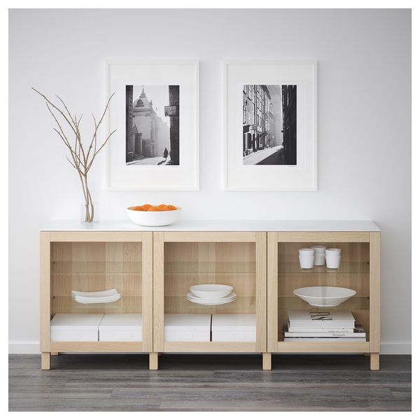 Комбинация для хранения с дверцами БЕСТО, под беленый дуб, Синдвик под беленый дуб, прозрачное стелко (180x42x74 см) - схема-чертеж с размерами