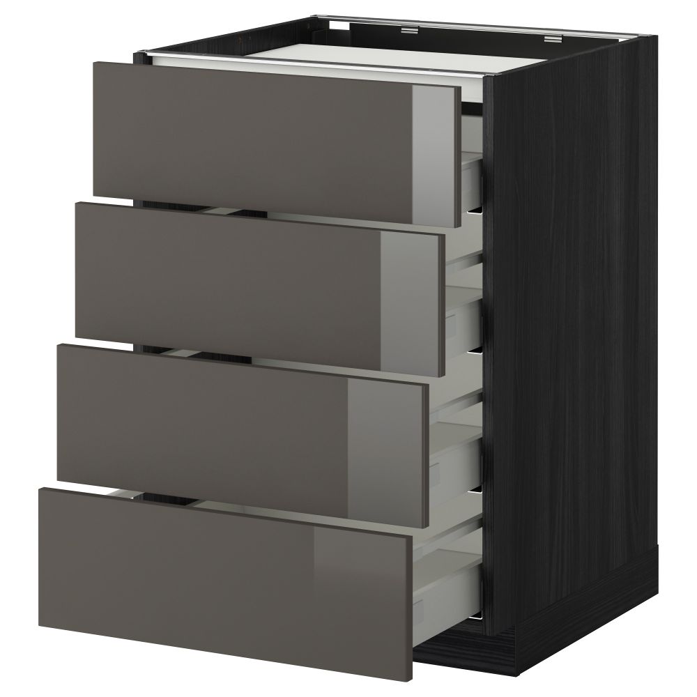 Напольный шкаф, 4 фронтальных панели, 4 ящика МЕТОД / МАКСИМЕРА, черный, Рингульт серый - фото 1