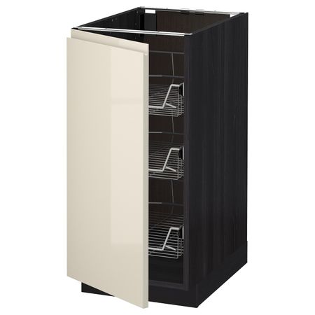 Напольный шкаф с проволочные ящиками, черный, Воксторп глянцевый светло-бежевый 40x60 см IKEA МЕТОД 292.245.61