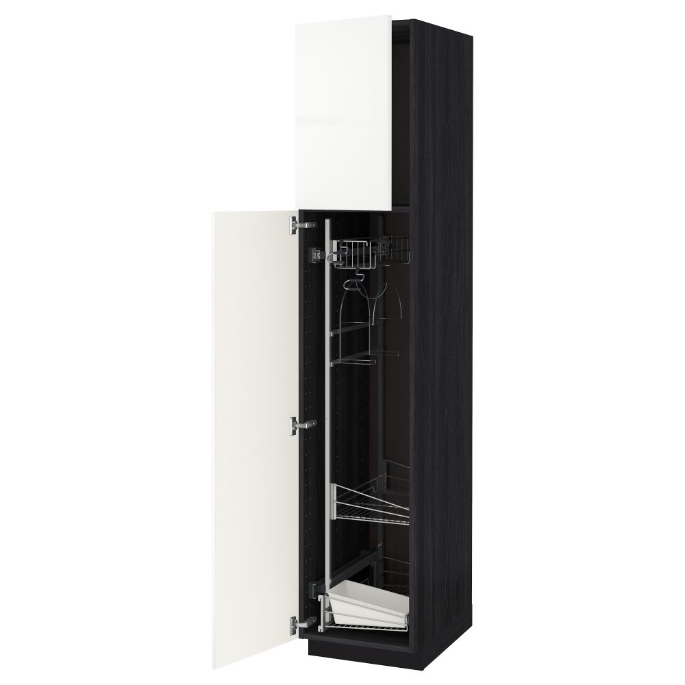 Высокий шкаф с отделением для аксессуаров, для уборки МЕТОД, черный, Рингульт белый - схема-чертеж с размерами