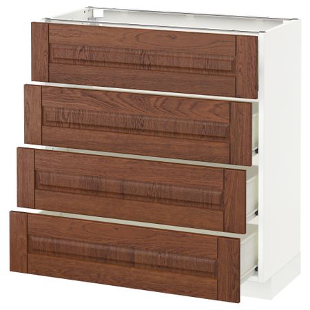 Напольный шкаф 4 фронтальных панели, 4 ящика МЕТОД / ФОРВАРА, белый, Филипстад коричневый