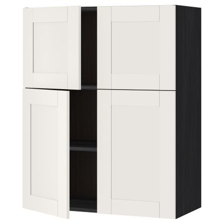 Навесной шкаф с полками, 4 дверцы МЕТОД, черный, Сэведаль белый (80x100 см)