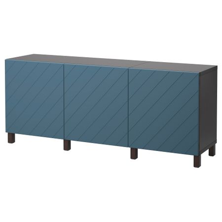 Комбинация для хранения с дверцами БЕСТО, черно-коричневый, Халлставик темно-синий (180x40x74 см)