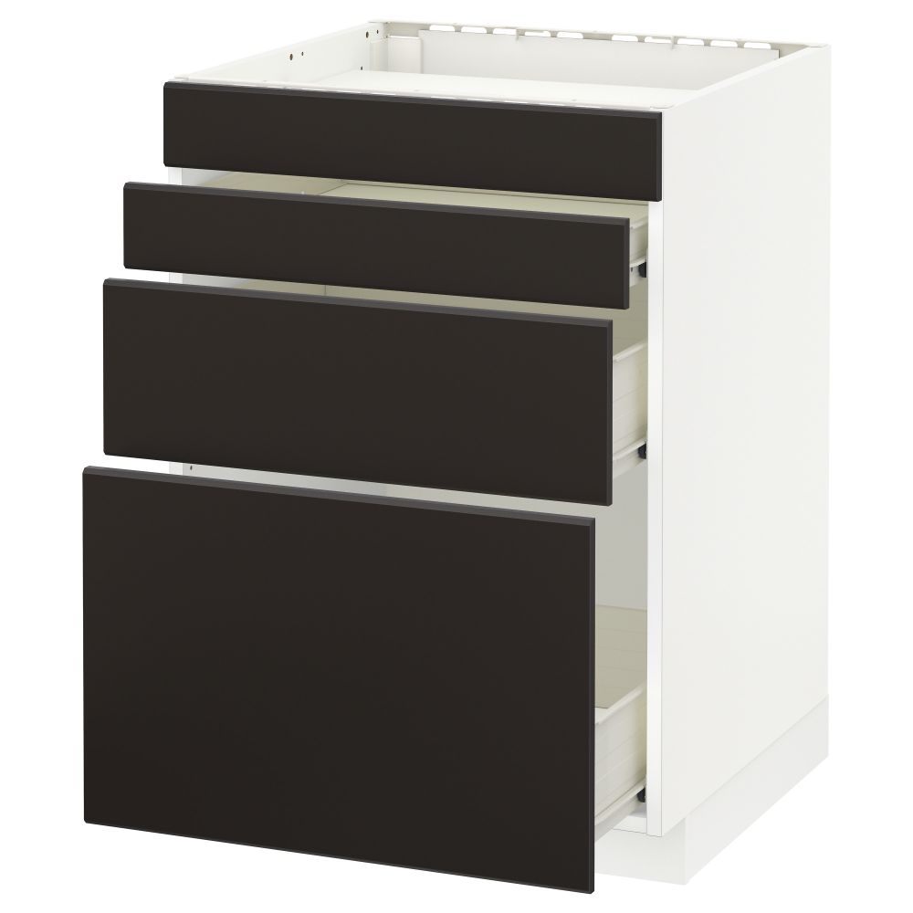 Напольный шкаф для духовки, 4фасада, 3 ящика МЕТОД / ФОРВАРА, белый, Кунгсбакка антрацит - фото 1