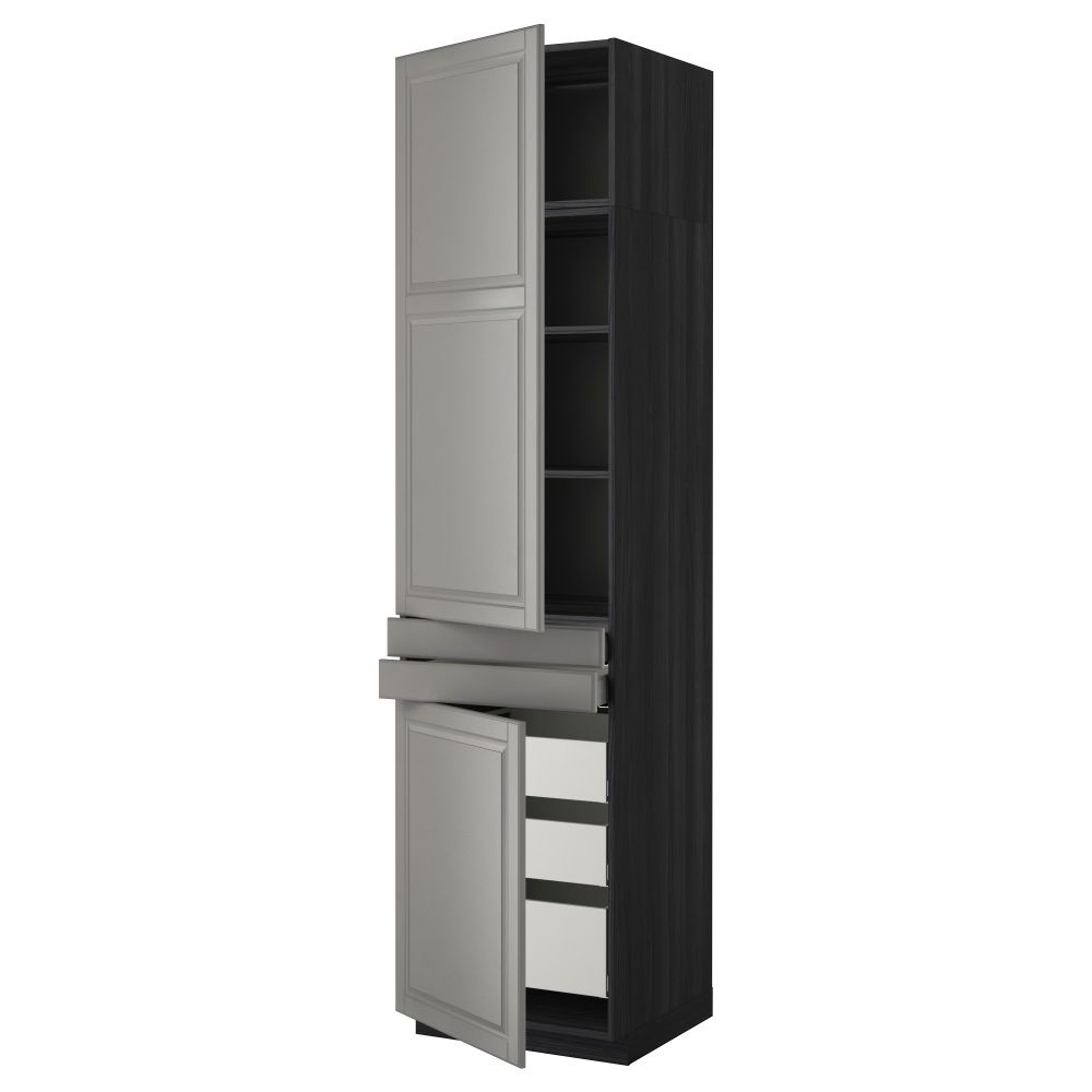 Высокий шкаф + полки, 5 ящиков, 2 дверцы, 2 фронтальных МЕТОД / МАКСИМЕРА, черный, Будбин серый - фото 1