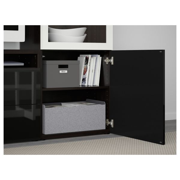 Шкаф для ТВ, комбинированный, стекляные дверцы БЕСТО, черно-коричневый, Сельсвикен глянцевый/черный дымчатое стекло (240x40x128 - фото 3