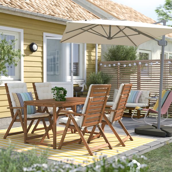 Стол + 4 кресла, для сада, светло-коричневая морилка, Kuddarna бежевый IKEA NÄMMARÖ 494.912.09 - фото 3