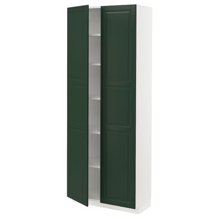 Высокий шкаф с полками, белый/Будбин темно-зеленый 80x37x200 см IKEA METOD МЕТОД 693.125.94