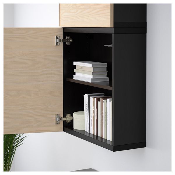 Навесной шкаф с 2 дверями БЕСТО, черно-коричневый, Инвикен ясеневый шпон (60x20x128 см) - схема-чертеж с размерами