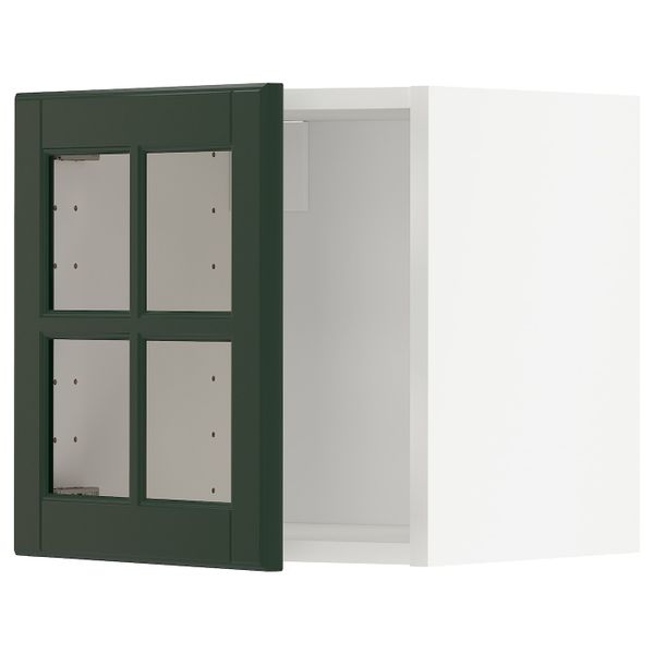 Навесной шкаф со стеклянной дверью, белый/Будбин темно-зеленый 40x40 см IKEA METOD МЕТОД 093.122.62 - фото 1