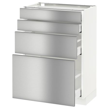 Напольный шкаф 4 фронтальных панели, 4 ящика МЕТОД / МАКСИМЕРА, белый, Гревста нержавеющ сталь