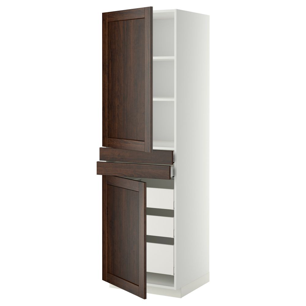 Высокий шкаф + полки, 5 ящиков, 2 дверцы, 2 фронтальных МЕТОД / МАКСИМЕРА, белый, Эдсерум коричневый - фото 1