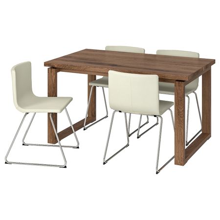 Стол и 4 стула, коричневый/Мьюк белый 140x85 см IKEA MÖRBYLÅNGA МОРБИЛОНГА / BERNHARD БЕРНГАРД 492.460.86