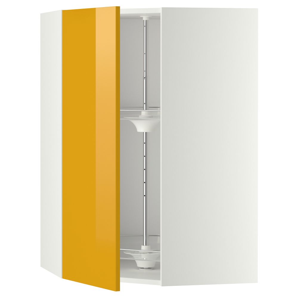 Угловой навесной шкаф с вращающейся секцией МЕТОД, белый, Ерста желтый - схема-чертеж с размерами