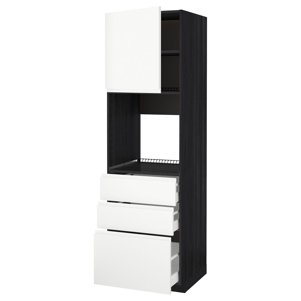 Высокий шкаф для духовки/дверь/3 ящика МЕТОД / МАКСИМЕРА, черный, Воксторп белый - схема-чертеж с размерами