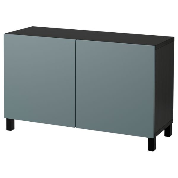 Комбинация для хранения с дверцами БЕСТО, черно-коричневый, Вальвикен серо-бирюзовый (120x40x74 см) - фото 1