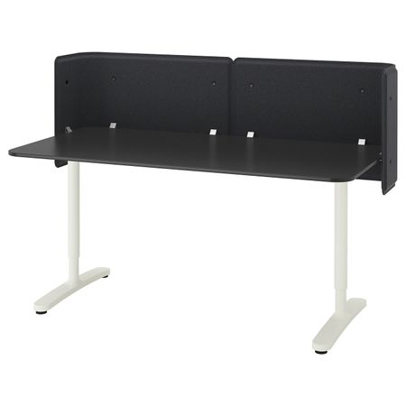 Стол для приемной, ясеневый шпон, черная морилка, белый 160x80 55 см IKEA БЕКАНТ 792.879.90