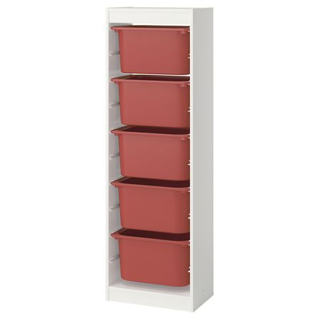 TROFAST Комбинация д/хранения+контейнеры - белый/красный 46x30x145 см