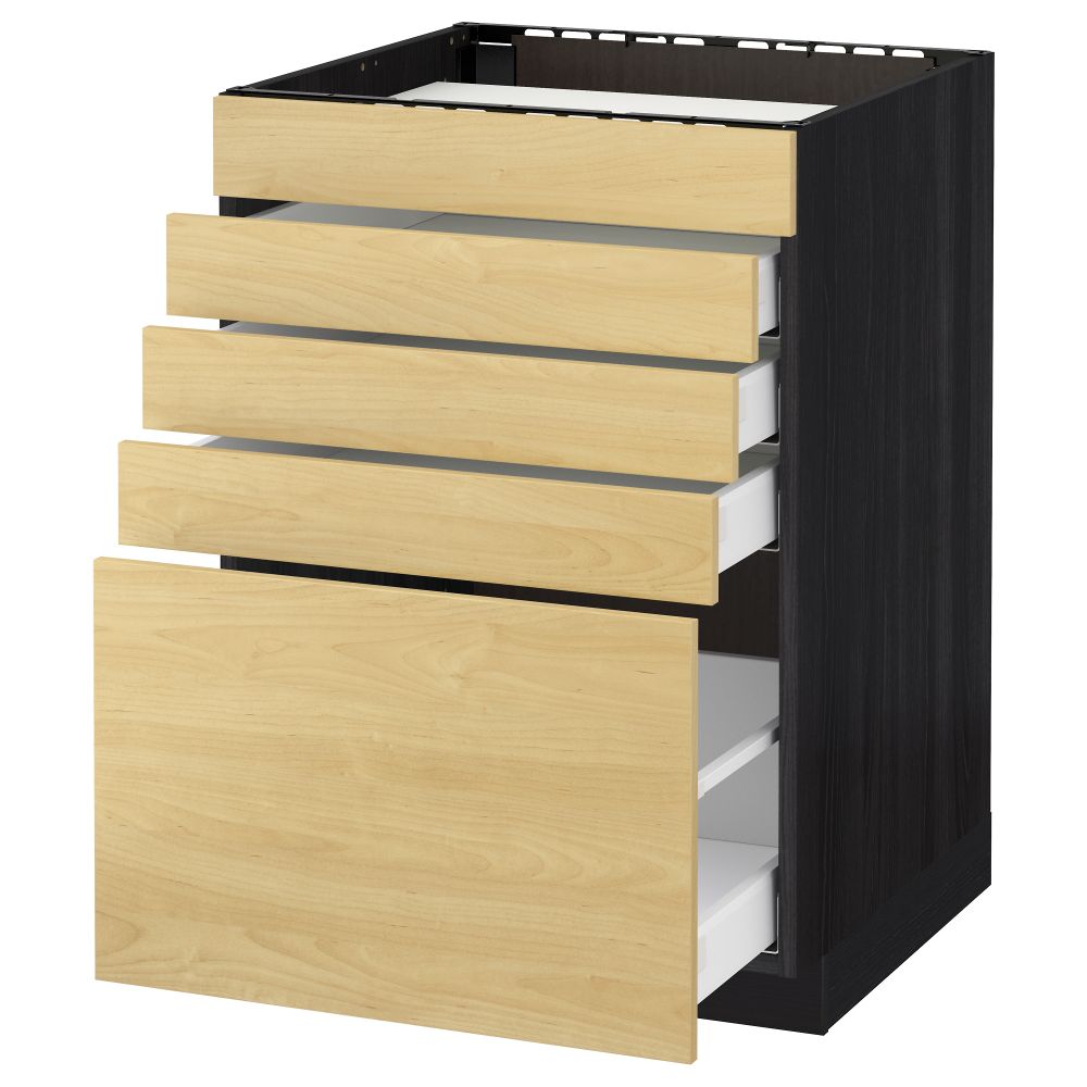 Напольный шкаф для варочной панели, 5 фасадов, 4 ящиков МЕТОД / МАКСИМЕРА, черный, Тингсрид береза - схема-чертеж с размерами