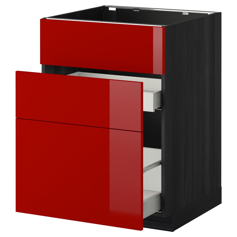 Напольный шкаф под мойку + 3 фронтальных панели, 2 ящика МЕТОД / МАКСИМЕРА, черный, Рингульт красный - схема-чертеж с размерами