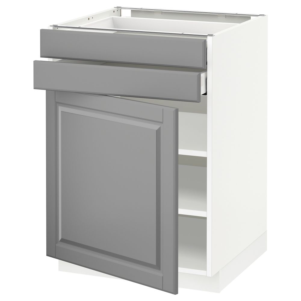 Напольный шкаф с дверцей, 2 ящиками МЕТОД / МАКСИМЕРА, белый, Будбин серый - схема-чертеж с размерами