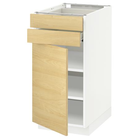 Напольный шкаф с дверцей, 2 ящиками МЕТОД / ФОРВАРА, белый, Тингсрид береза
