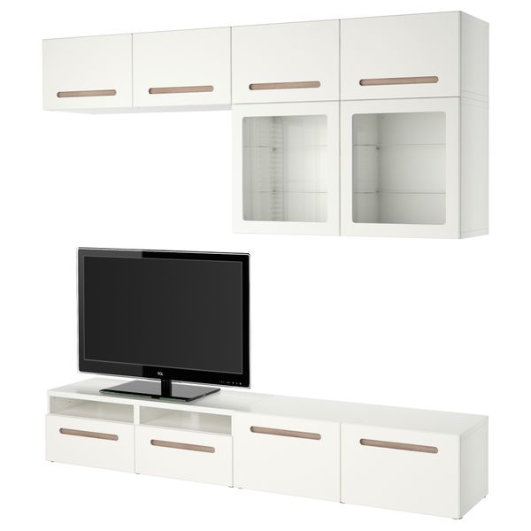 Шкаф для ТВ, комбинированный, стекляные дверцы БЕСТО, Марвикен белый прозрачное стекло (240x40x230 см) - фото 1