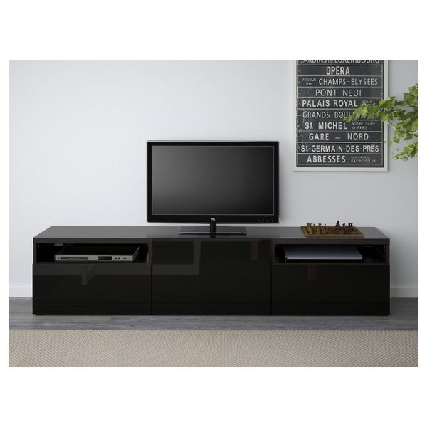 Тумба под ТВ, черно-коричневый/Сельсвикен глянцевый, черный 180x42x39 см IKEA BESTÅ БЕСТО 493.285.67 - фото 3