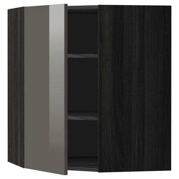 Угловой навесной шкаф с полками МЕТОД, черный, Рингульт серый - схема-чертеж с размерами