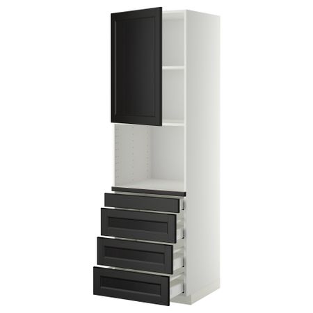 Высокий шкаф для комбинированния СВЧ, 4 ящика МЕТОД / МАКСИМЕРА, белый, Лаксарби черно-коричневый