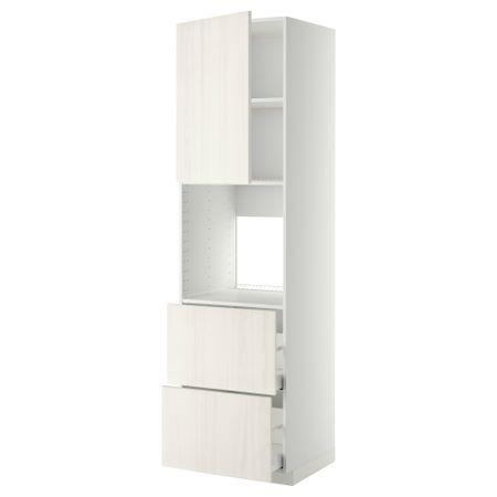 Высокий шкаф для духовки + дверца, 2 форнтальных, 2 высоких ящик МЕТОД / МАКСИМЕРА, белый, Росдаль белый