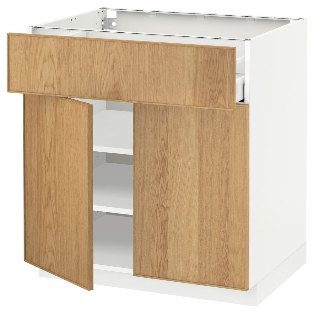 Напольный шкаф + ящик/2дверцы, белый/Экестад дуб 80x60 см IKEA METOD МЕТОД / MAXIMERA МАКСИМЕРА 392.356.63 - схема-чертеж с размерами