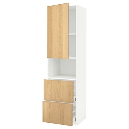 Высокий шкаф для СВЧ/дверца/2ящика, белый/Экестад дуб 60x60x220 см IKEA METOD МЕТОД / MAXIMERA МАКСИМЕРА 092.371.78