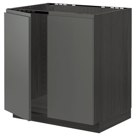 Напольный шкаф для мойки + 2 двери, черный, Voxtorp темно-серый, 80x60 см IKEA METOD МЕТОД 394.601.85