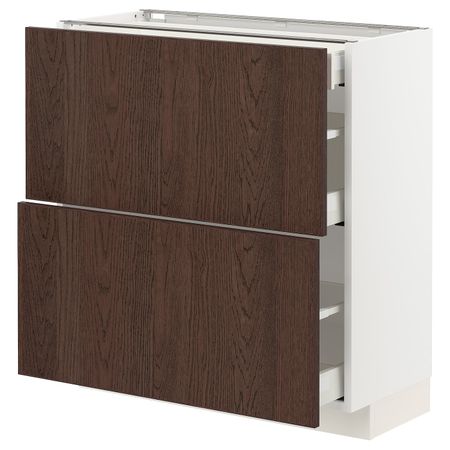 Напольный шкаф/2фасада/3ящика, белый/Синарп коричневый 80x37 см IKEA METOD МЕТОД / MAXIMERA МАКСИМЕРА 394.042.84