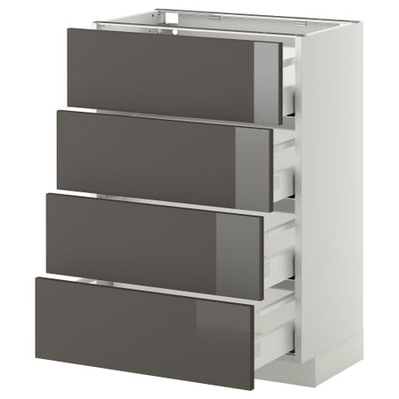 Напольный шкаф 4 фронтальных панели, 4 ящика МЕТОД / МАКСИМЕРА, белый, Рингульт серый