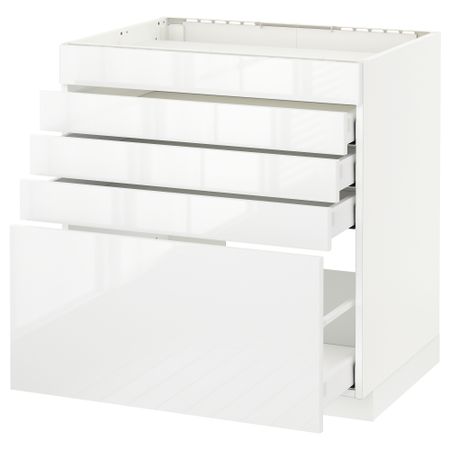 Напольный шкаф для варочной панели, 5 фасадов, 4 ящиков МЕТОД / МАКСИМЕРА, белый, Рингульт белый