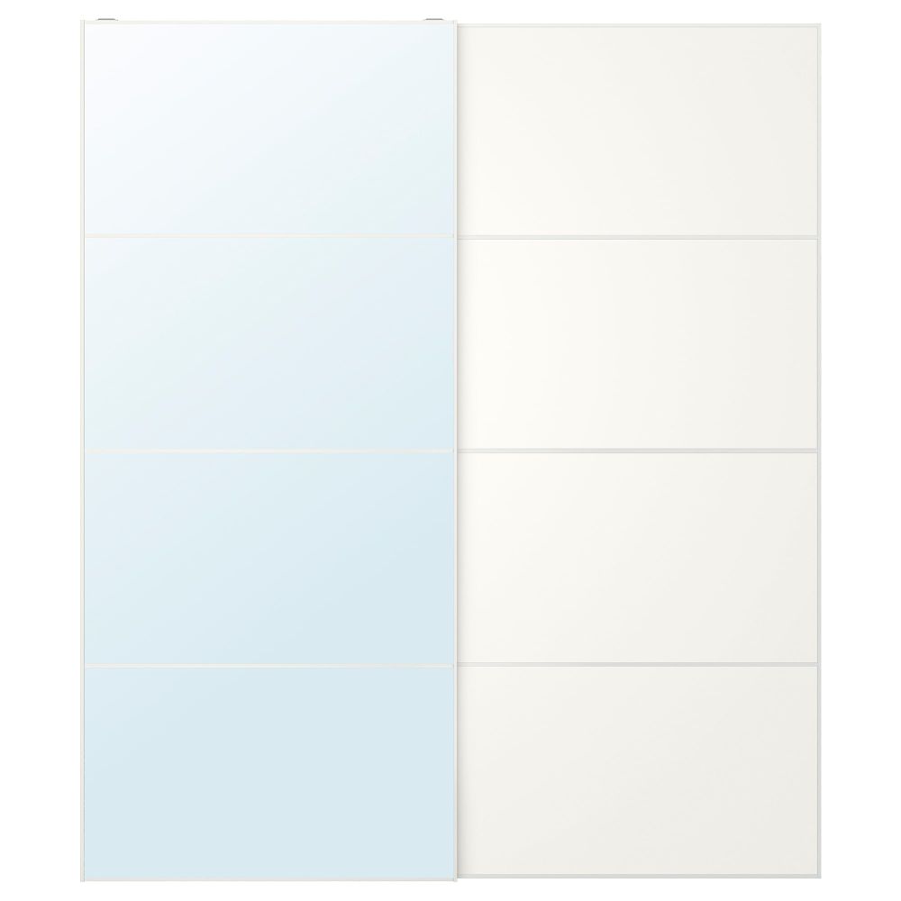 Пара раздвижных дверей АУЛИ / МЕХАМН, зеркальное стекло, белый - схема-чертеж с размерами