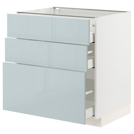 Напольный шкаф с 3 ящиками, 80x60 см, белый, Kallarp серо-синий светлый IKEA METOD МЕТОД, MAXIMERA МАКСИМЕРА 494.792.12