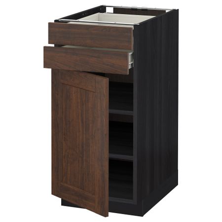 Напольный шкаф с дверцей, 2 ящиками МЕТОД / ФОРВАРА, черный, Эдсерум коричневый
