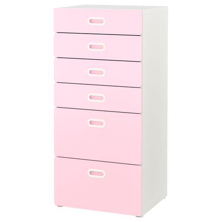 Комод с 6 ящиками, белый/светло-розовый 60x50x128 см IKEA STUVA СТУВА / FRITIDS ФРИТИДС 692.656.20